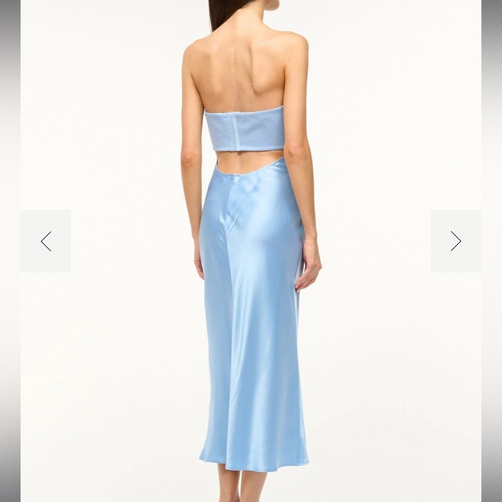 STAUD Azure Blue Wayfaring Strapless Midi Dress - Picture 2 of 4